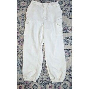 H&M Off White Cargo Pants Women’s Medium Elastic Hem Lightweight Casual Joggers